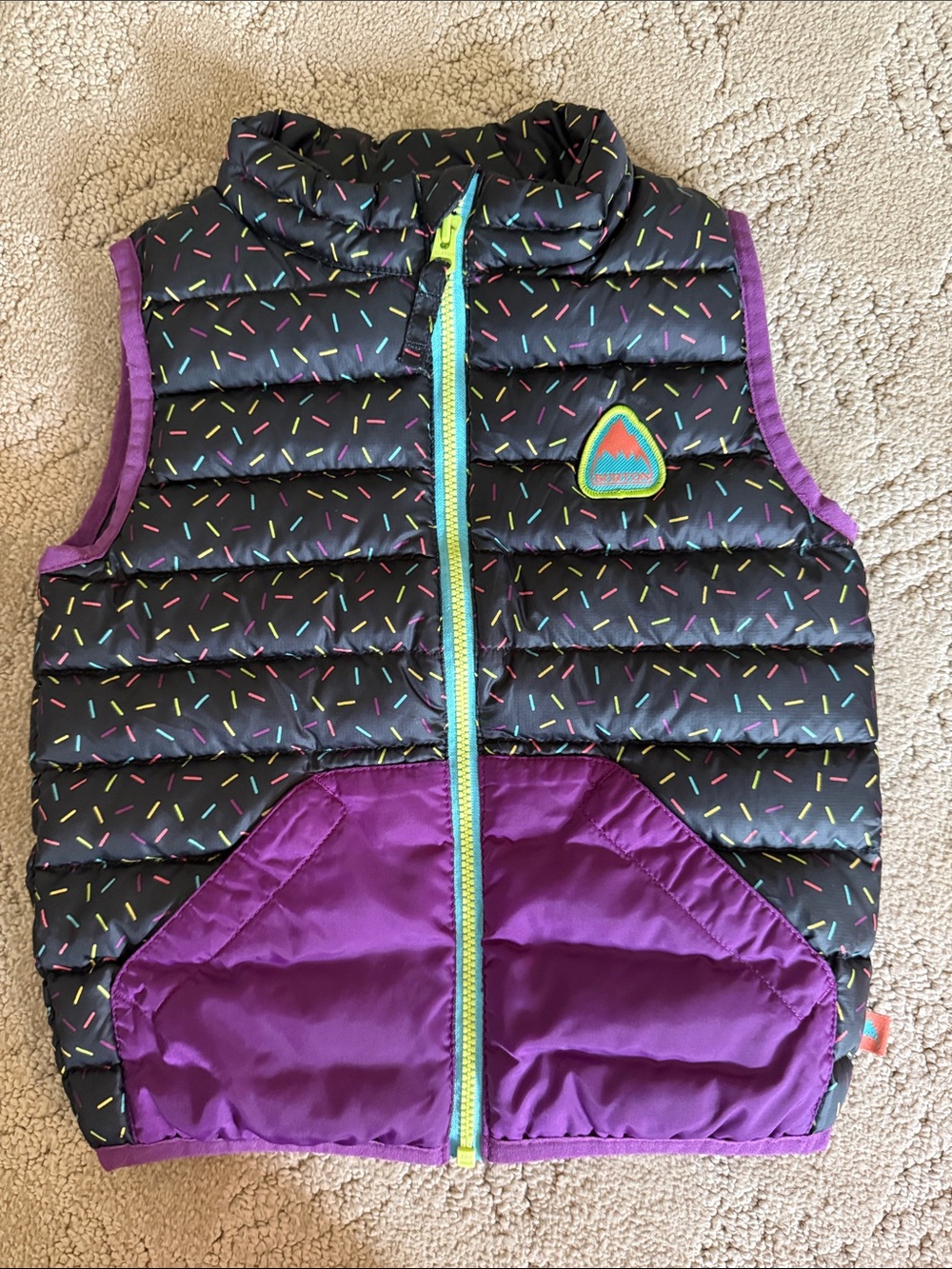 Burton Kids Black Multi-Color Sprinkles Puffer Vest with Purple Pockets 2T